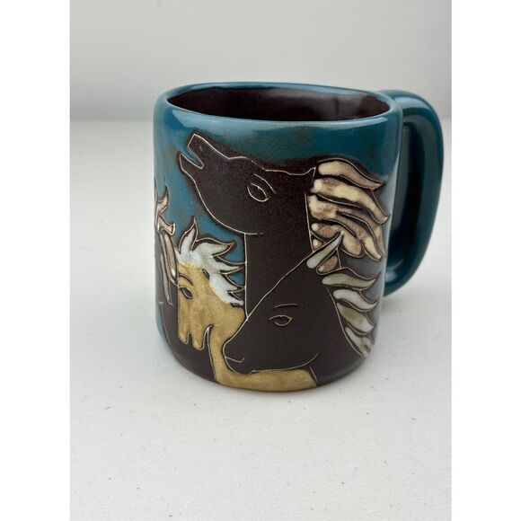 Set of 2 Mara Mexico Art Pottery Western Horse Stoneware Coffee Mugs Embossed FC - Picture 9 of 9